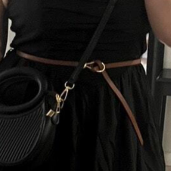 Luxe Brown Vegan leather Adjustable Skinny Belt - Picture 3 of 6